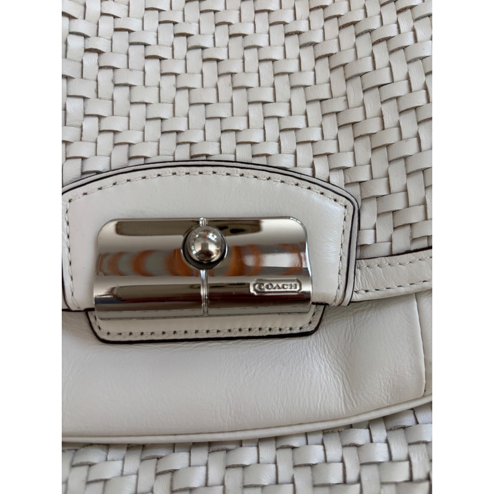 Coach Madison Woven Leather Lindsey Satchel White Crossbody Bag 19312 - Picture 5 of 12